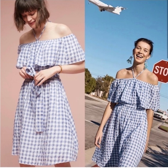 Anthropologie Dresses & Skirts - 🍓 Anthropologie 11.1 Thylo XL fit n flare Gingham Off Shoulder ruffle Dress